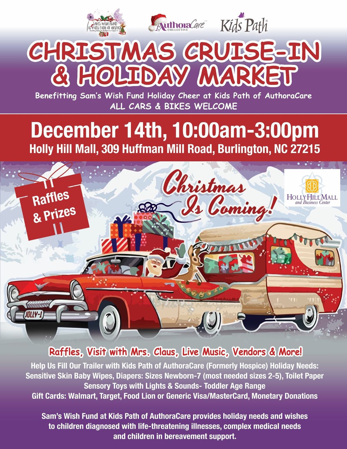 Christmas Cruise-In and Holiday Market - Benefitting Sam\u2019s Wish Fund Holiday Cheer at Kids Path 