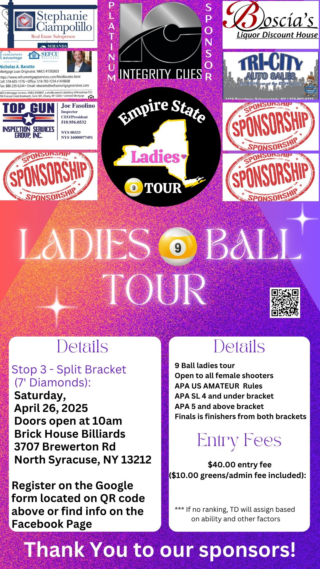 Empire State Ladies 9 Ball Tour - Stop 3 - Split Bracket