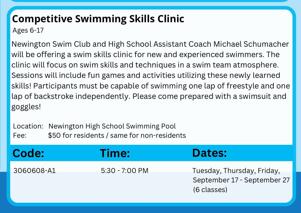 Newington Parks and Rec Swim Clinic