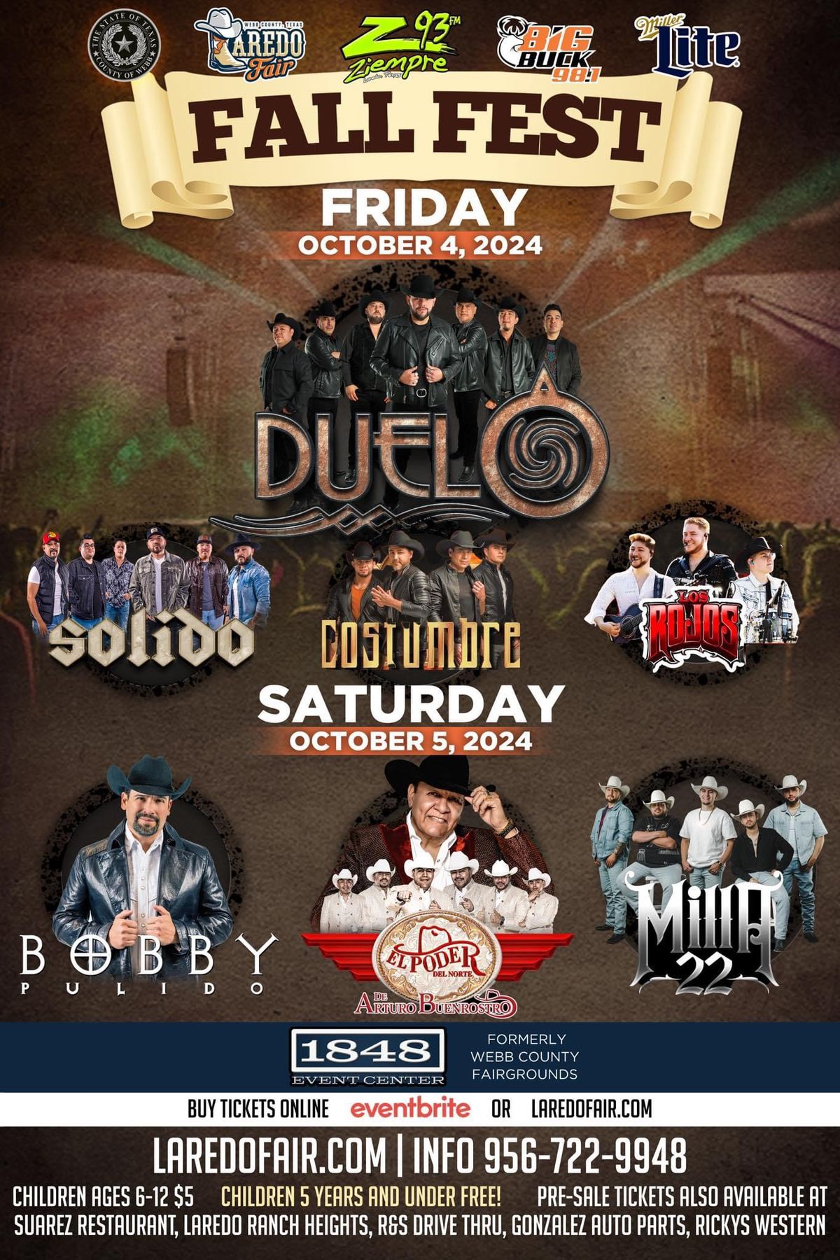 \ud83c\udfa1\ud83c\udf89 Costumbre, Duelo, S\u00f3lido y Los Rojos en Laredo Tx! FALL FEST \ud83c\udf41