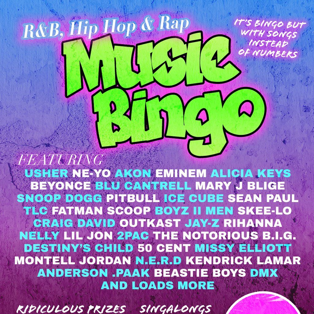 R&B, Hip Hop & Rap Music Bingo
