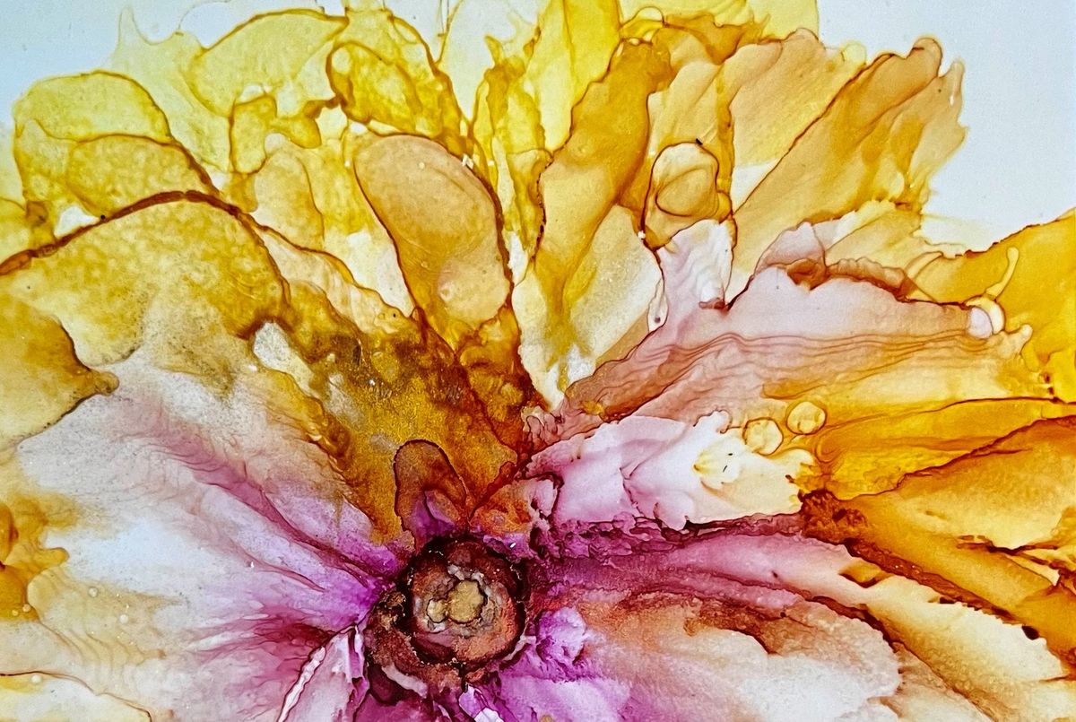 Botanical Bliss: Alcohol Painting on Tile