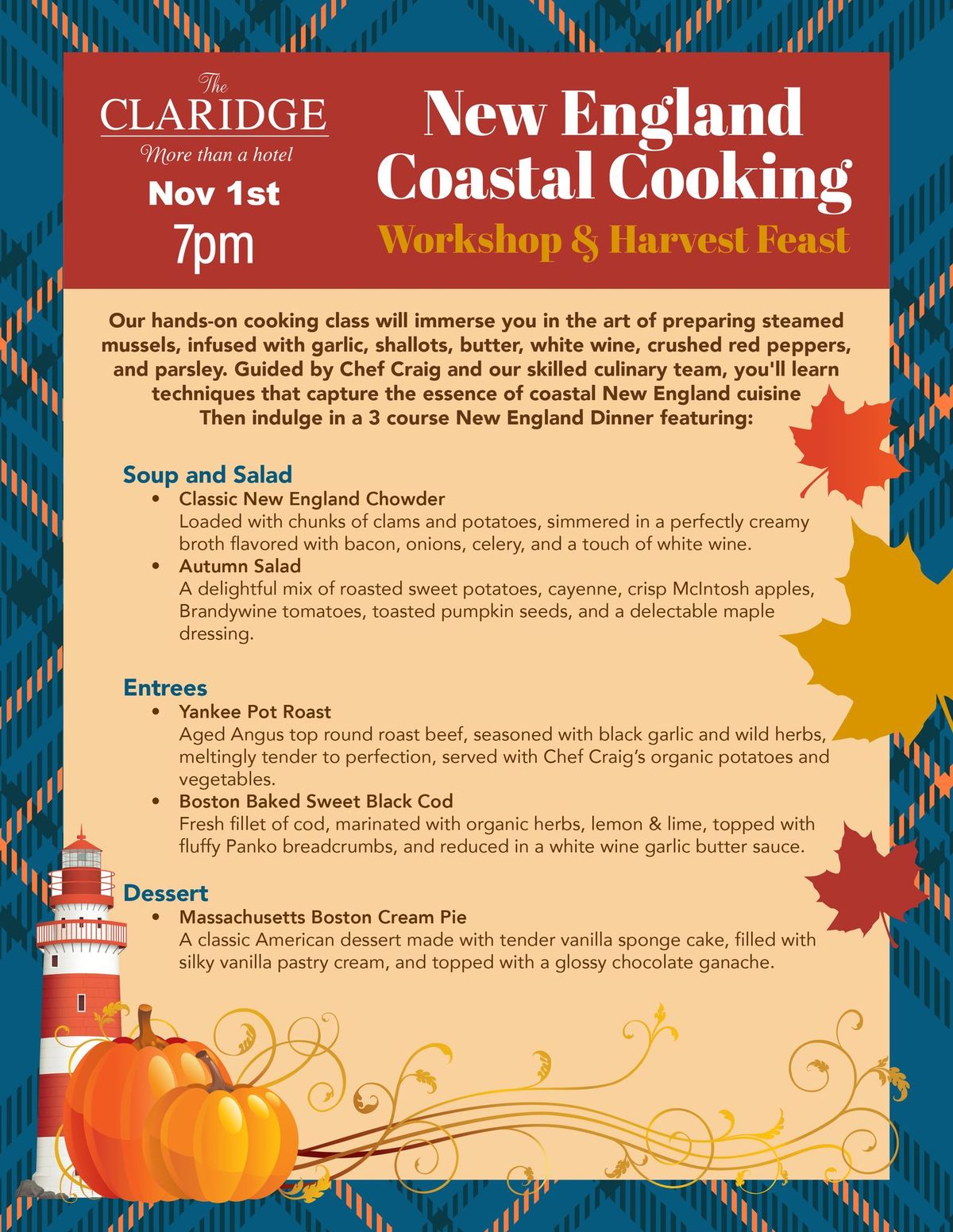 New England Coastal Cooking Workshop & Harvest Feast