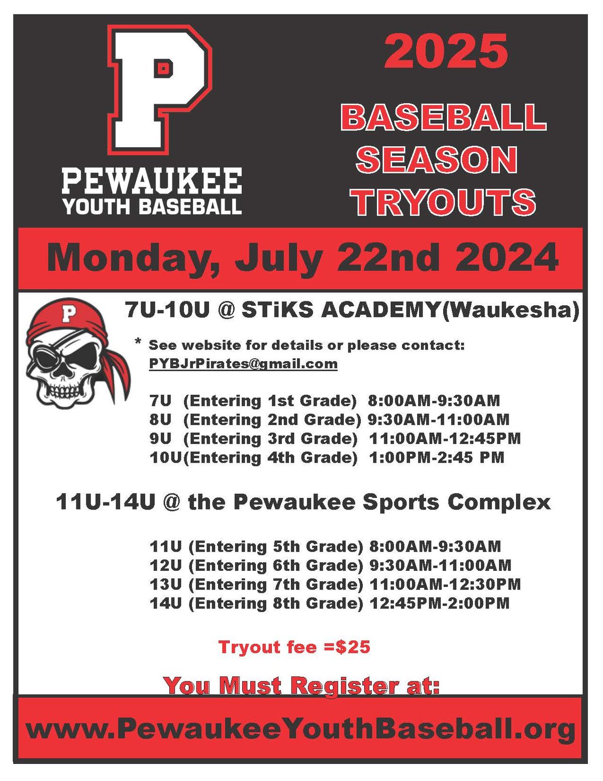 2025 Jr. Pirate's Tryouts