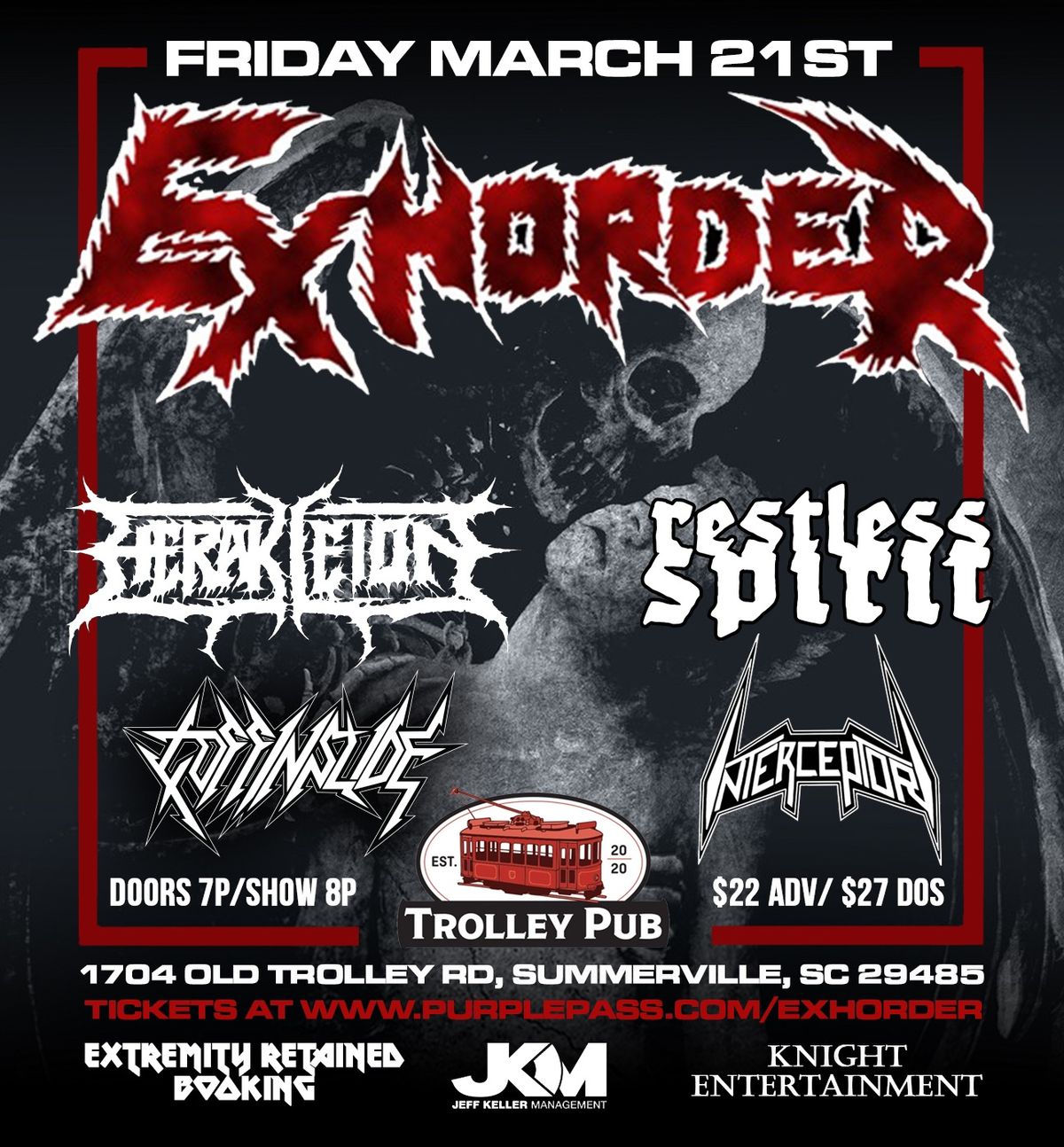 March 21st! EXHORDER, HERAKLEION, Restless Spirit, Coffin Slide & Interceptor