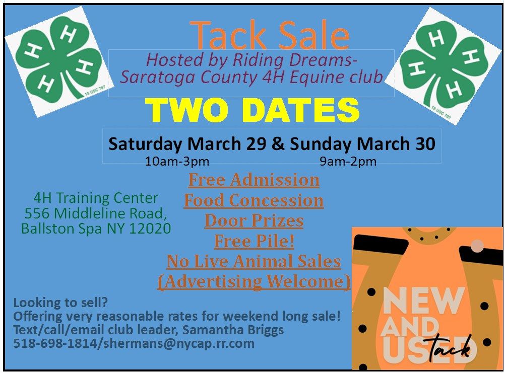 Tack Sale & Vendor Fair Hosted by Riding Dreams-Saratoga County 4H Equine Club