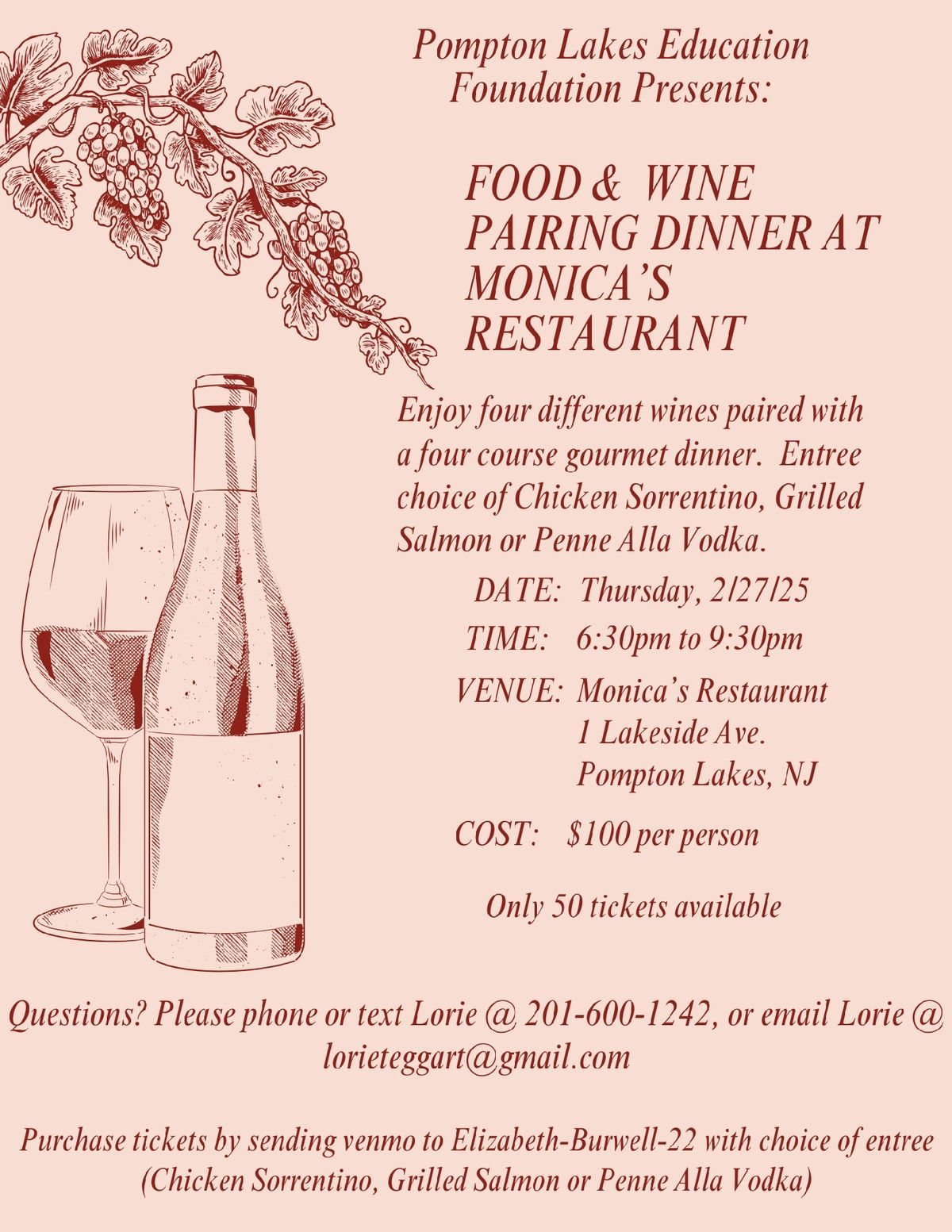 Food and Wine Pairing Dinner