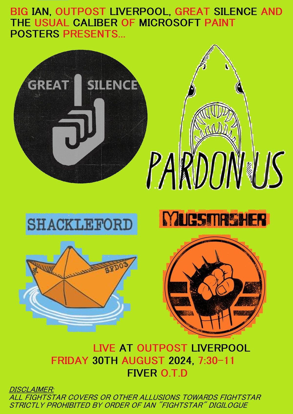 Great Silence, Pardon Us, Shackleford and Mugsmasher live at Outpost