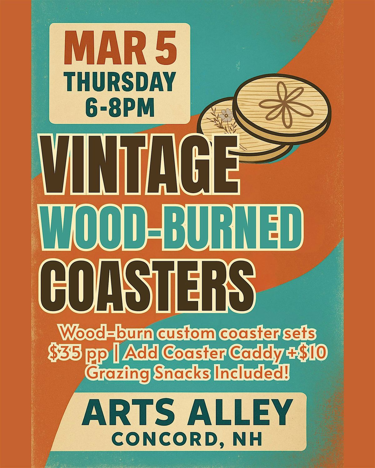 Vintage wood Burned Coaster Workshop