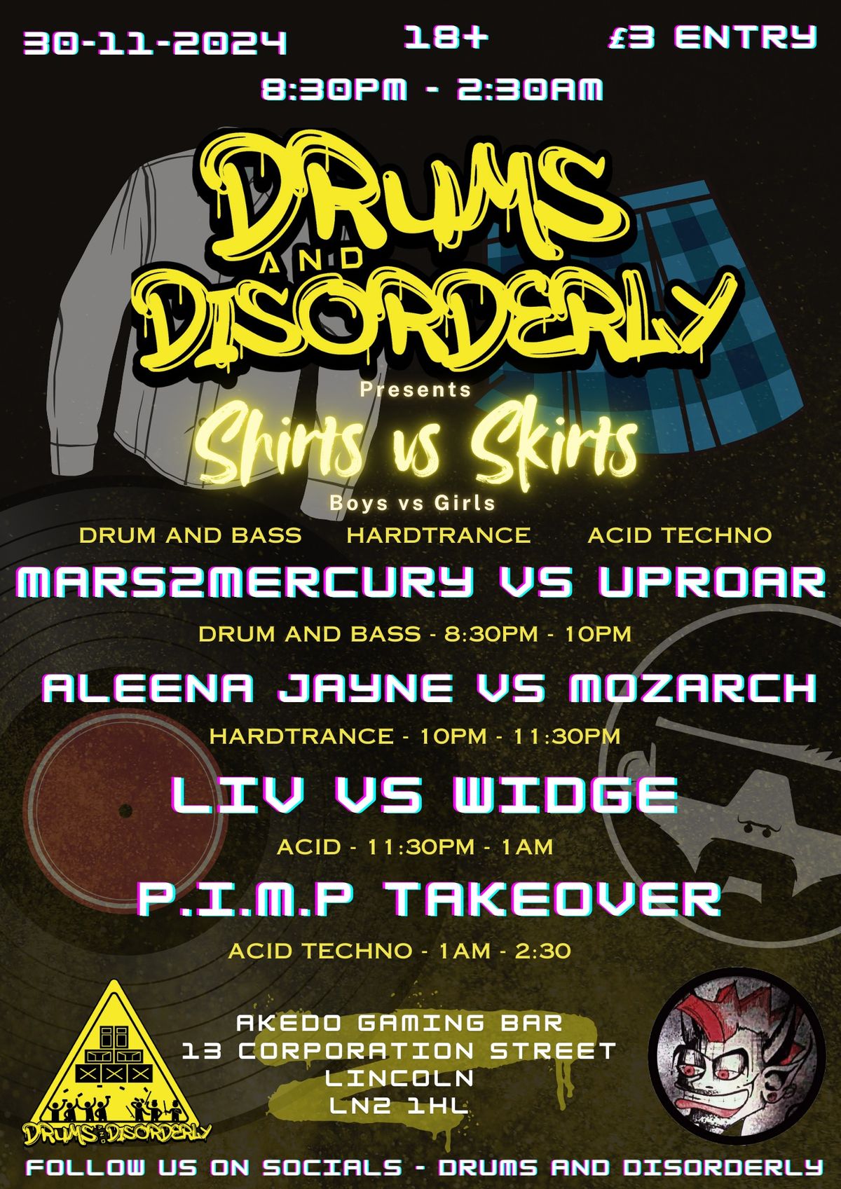 Drums and Disorderly presents Shirts vs Skirts (Boy v Girls DJ Battles)