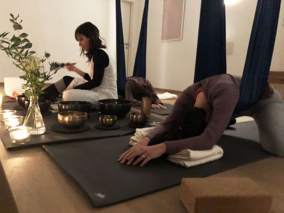 restorative aerial yoga + sound meditation