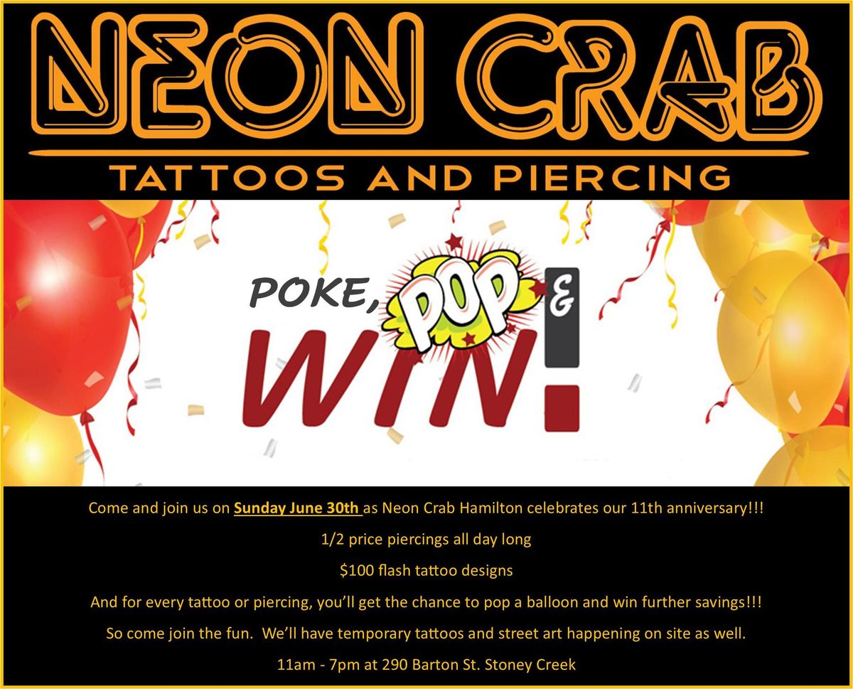Poke, Pop & Win!  Neon Crab Hamilton's 11th anniversary event