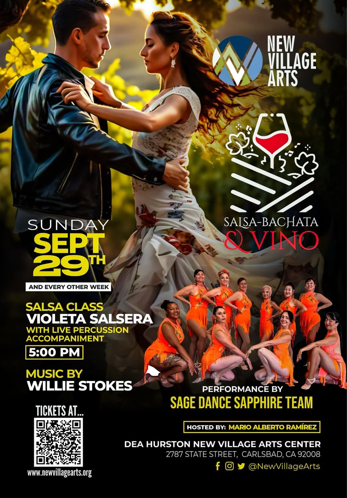 Salsa, Bachata & Vino at New Village Arts Center 