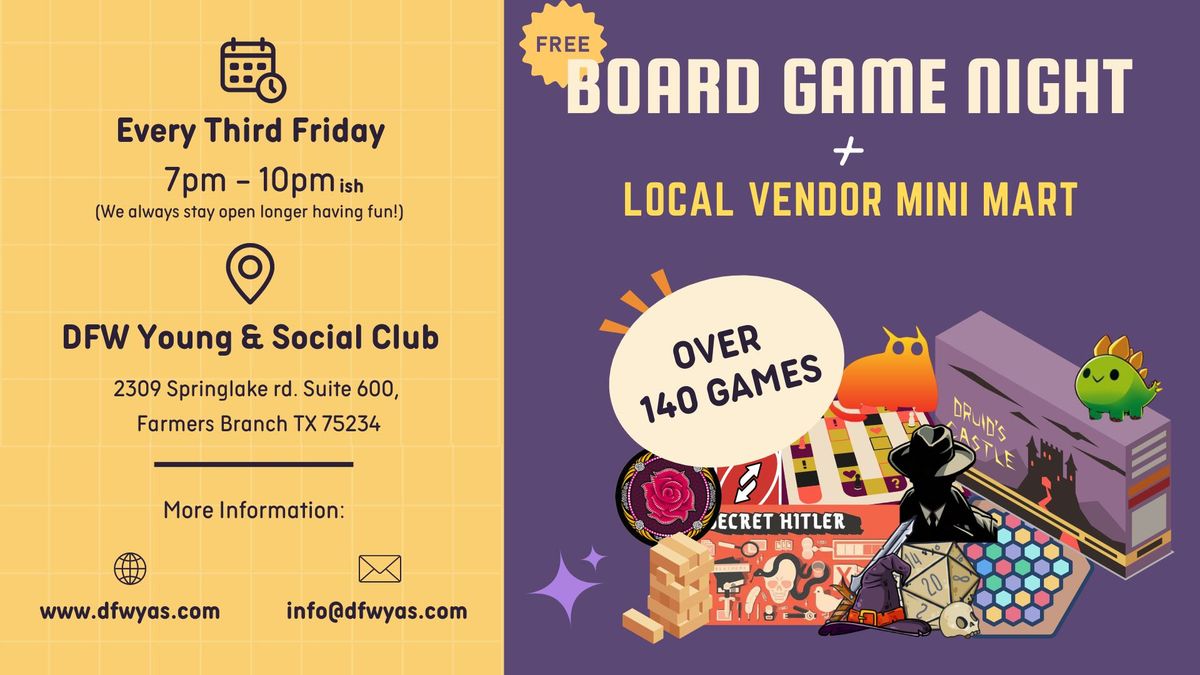 Social Board Game Night + Local Vendors Mini Mart