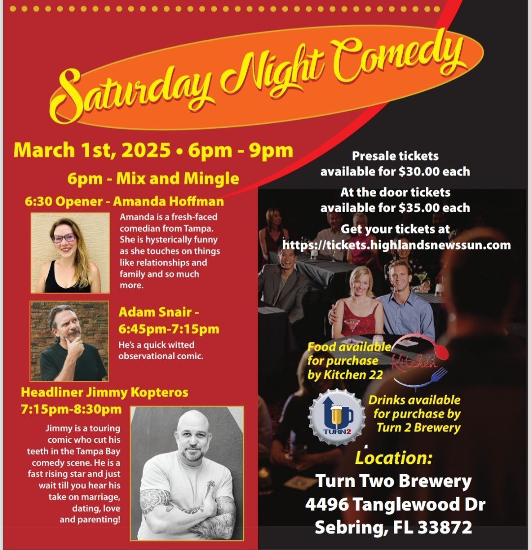 Saturday Night Comedy - Event By Erica White with the Highlands News-Sun (Ticketed Event Only)