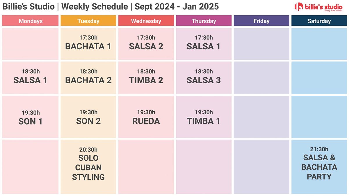 SALSA, BACHATA, RUEDA, SON, TIMBA, STYLING Courses - New Semester 