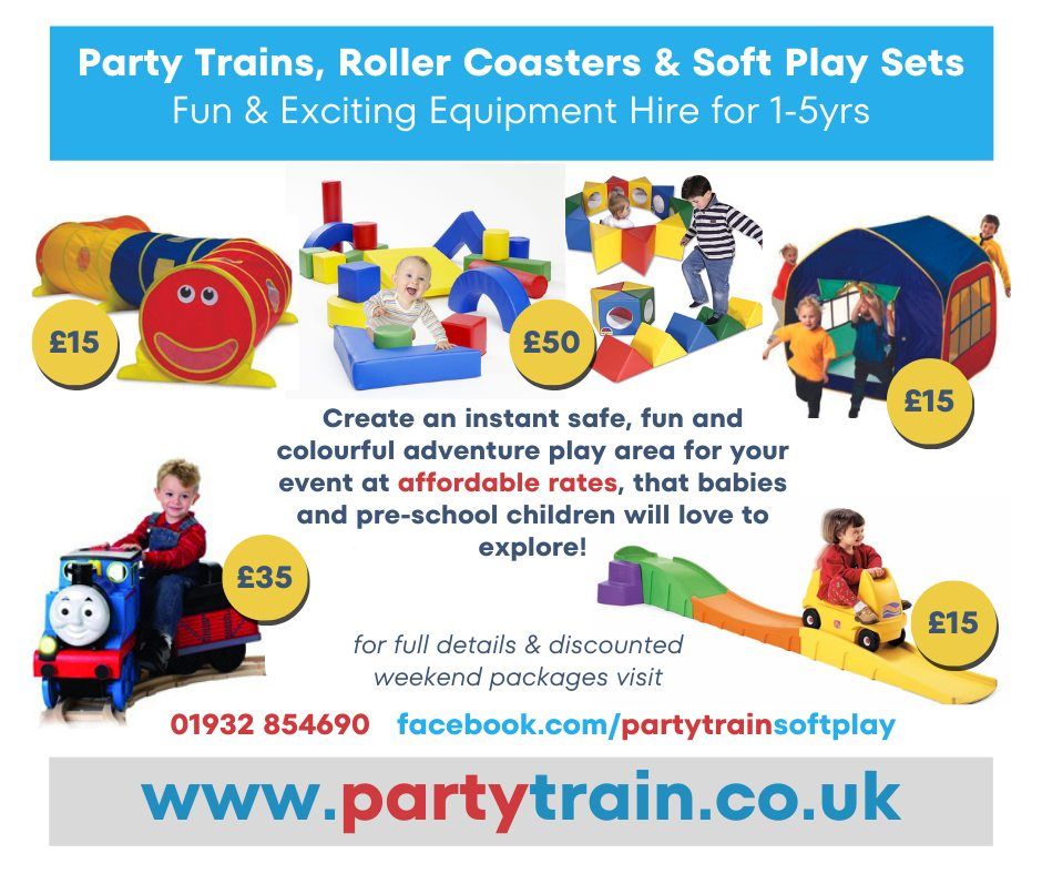 Preschool Party Equipment Hire -  Ride on Trains & Rollercoasters plus Soft Play Sets