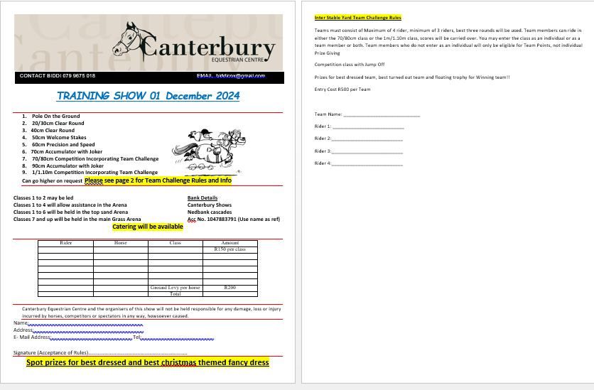 Canterbury Christmas Training Show