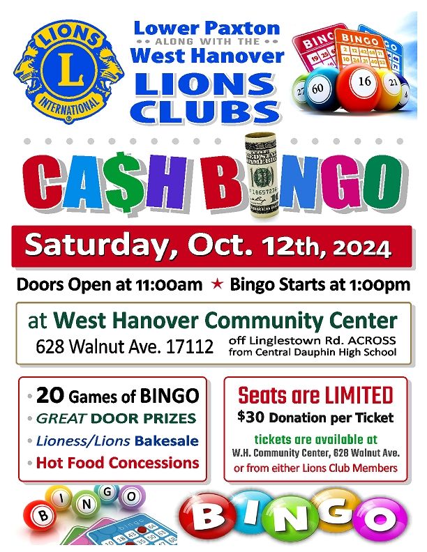 LIONS CLUB CASH BINGO!