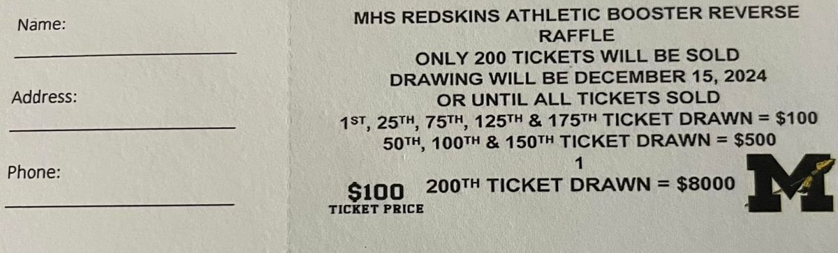 Manteo High School Redskins Athletic Booster Club Reverse Raffle