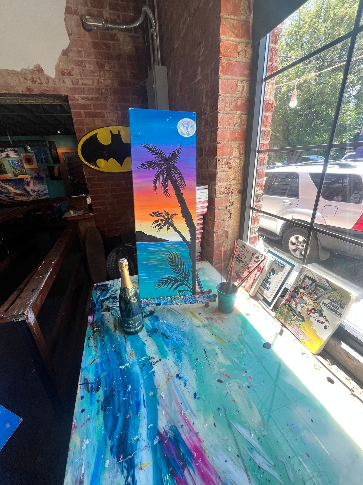 Best paint party in OKC $2 mimosas $4 dollar beer and wines at Paint N Cheers in the Plaza District