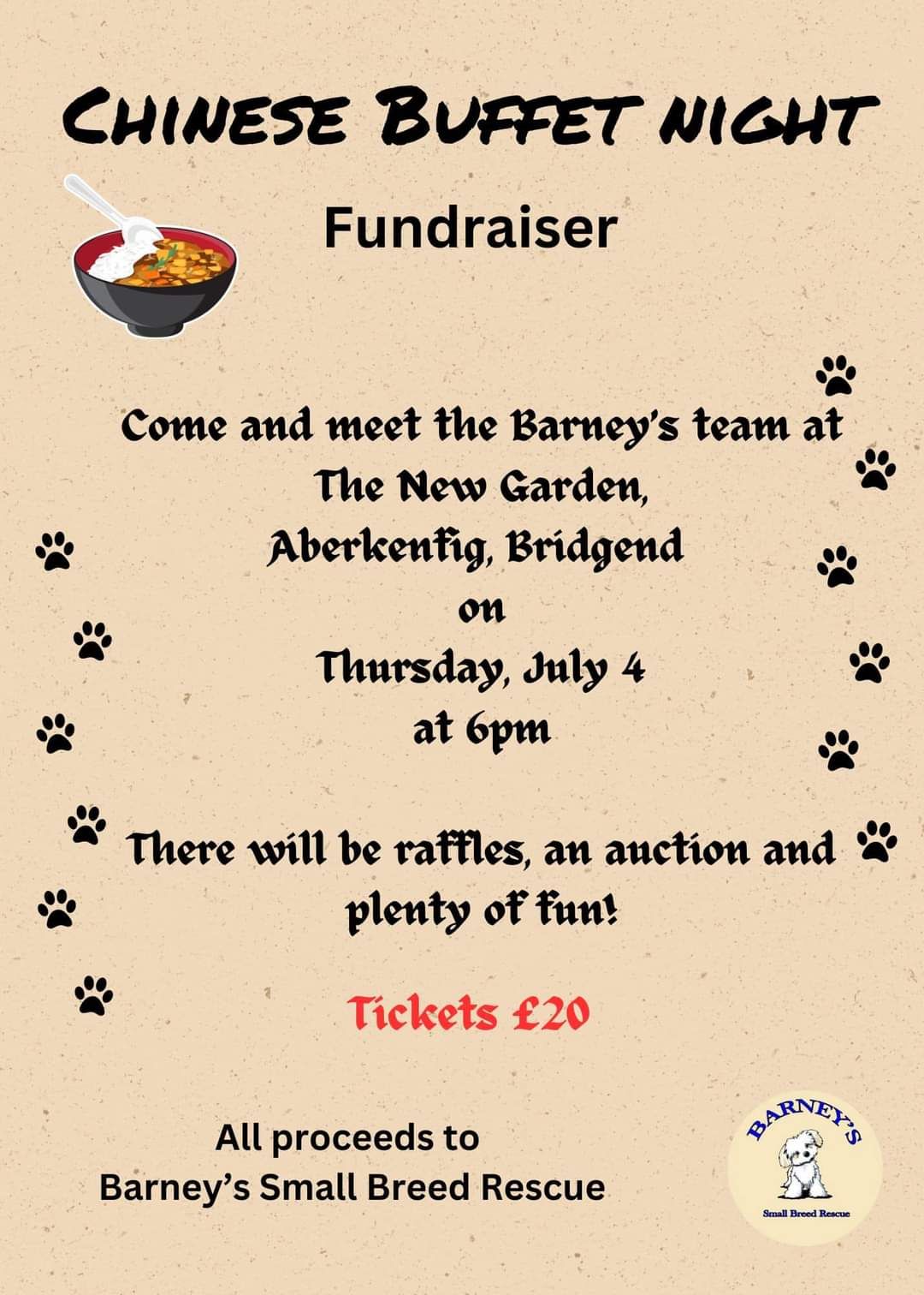 CHINESE NIGHT FUNDRAISER FOR BARNEY'S SMALL BREED RESCUE 