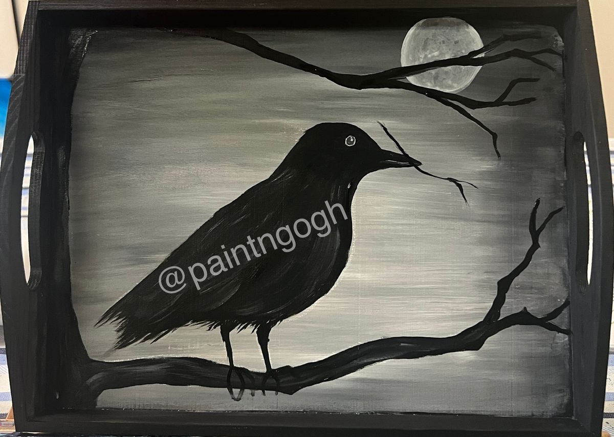 The Raven wooden tray Paint and Sip