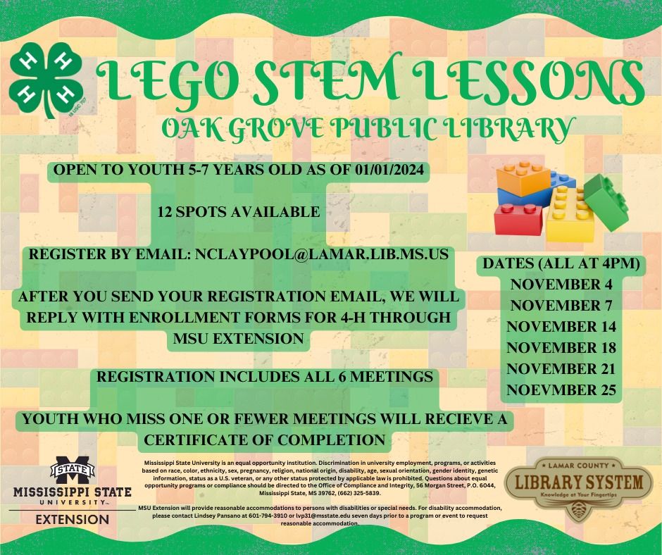 LEGO STEM Classes *Pre-registration REQUIRED* 