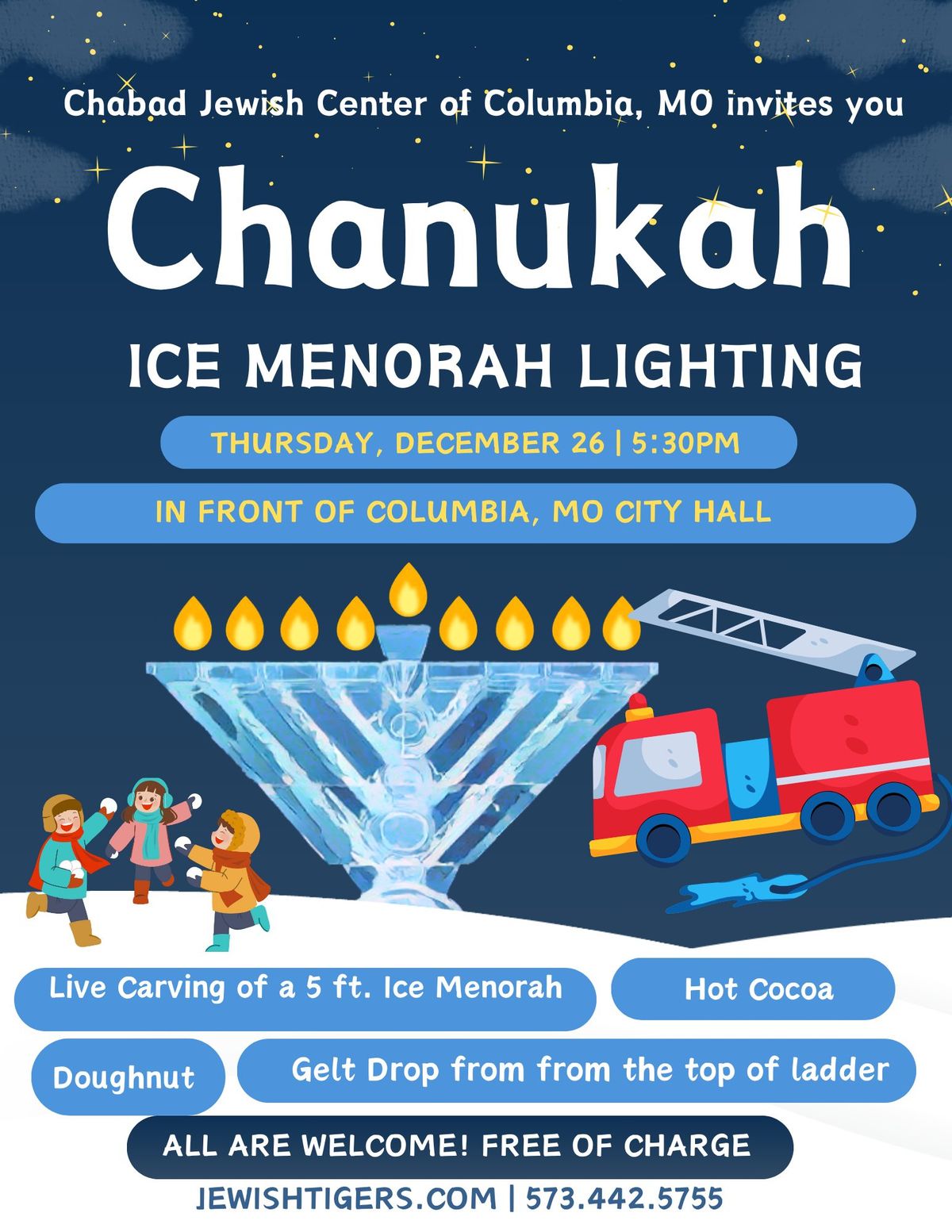 Ice Menorah Carving and Lighting & Gelt Drop 