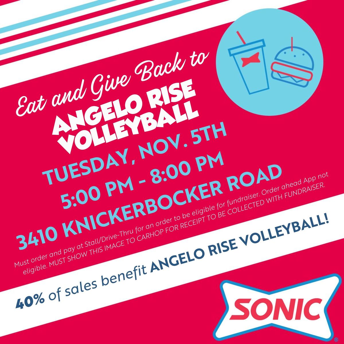 Angelo Rise Volleyball Sonic Fundraiser Night