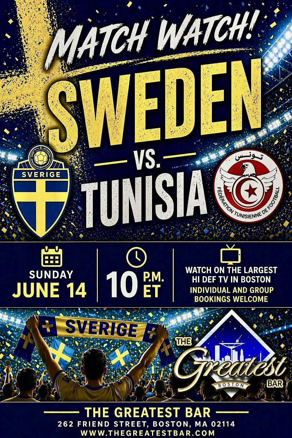 Sweden vs Tunisia World Cup Watch Party at The Greatest Bar