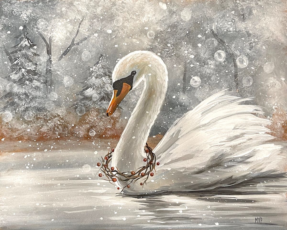 Snowy Swan Lake Canvas Paint and Sip