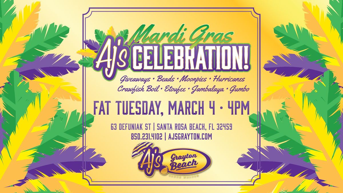 **\ud83c\udf89 Fat Tuesday Party at AJ's Grayton Beach! \ud83c\udfad**