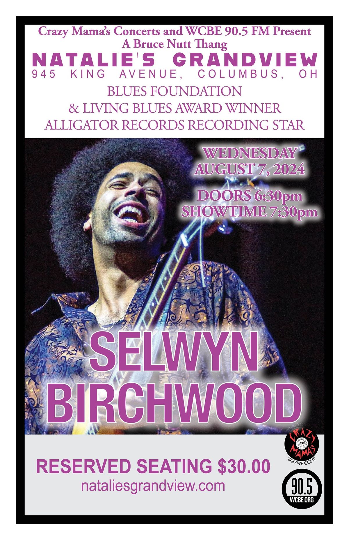 wcbe and crazy mamas concerts  presents Selwyn Birchwood 