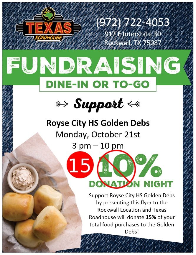 Support the RC Golden Debs\ud83c\udf1fDine at Texas Roadhouse