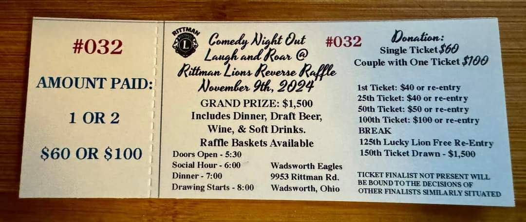 Comedy Night Out Laugh And Roar@  Rittman Lions Reverse Raffle