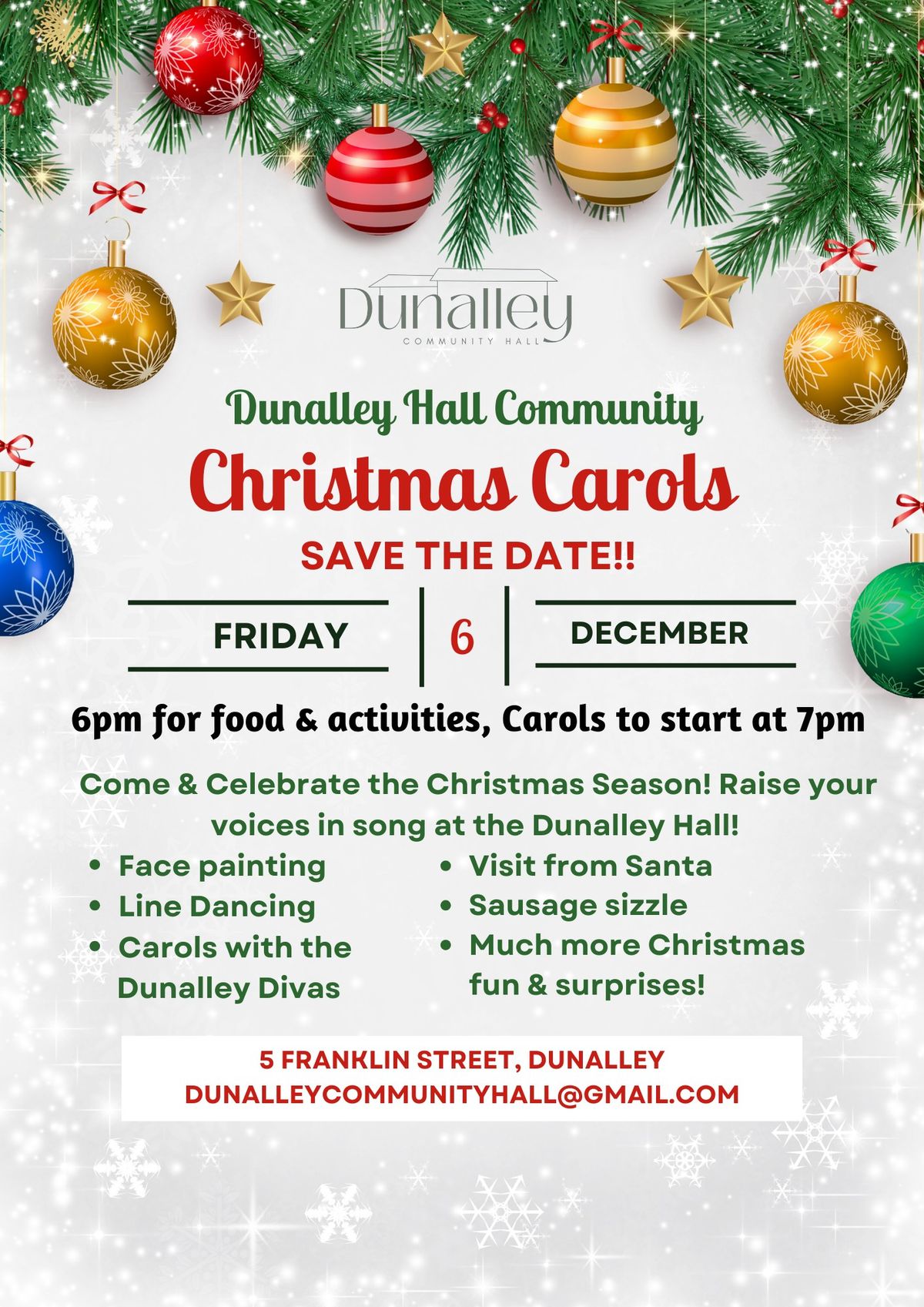 SAVE THE DATE! Dunalley Hall Community Christmas Carols 