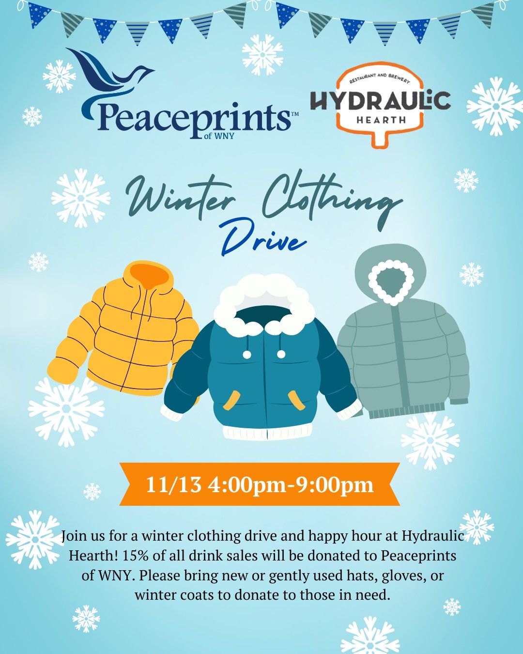 Winter Clothing Drive & Happy Hour