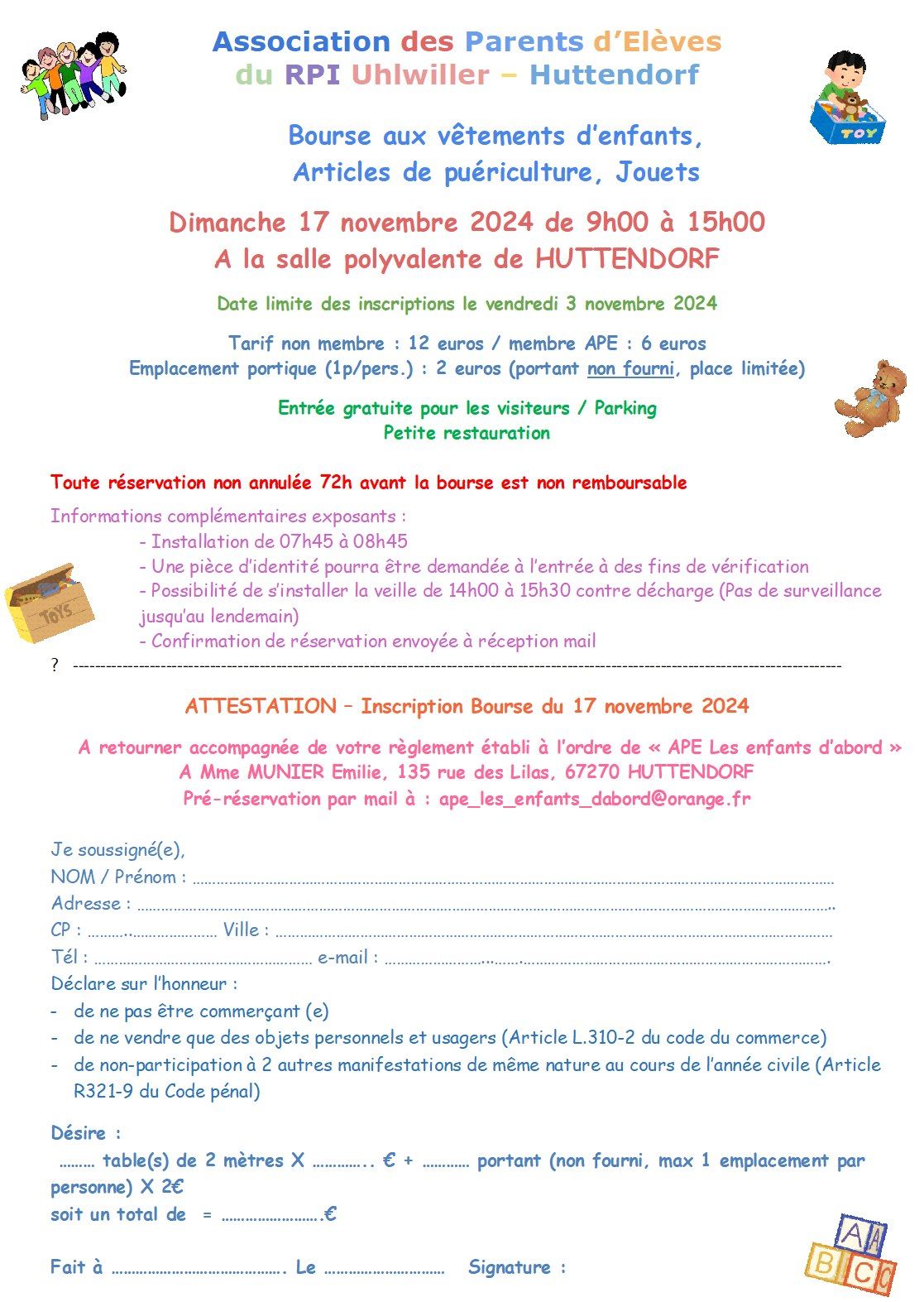 Bourse aux v\u00eatements, jouets, articles de pu\u00e9riculture