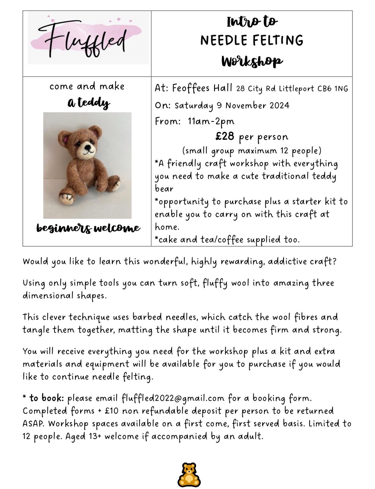 Intro into Needle Felting Workshop - TEDDY!