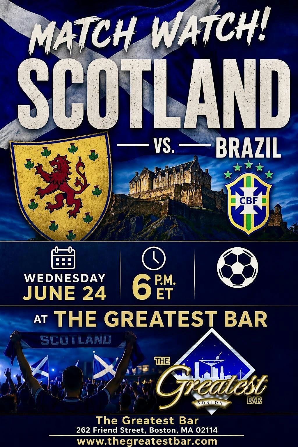 Scotland vs Brazil World Cup Watch Party at The Greatest Bar