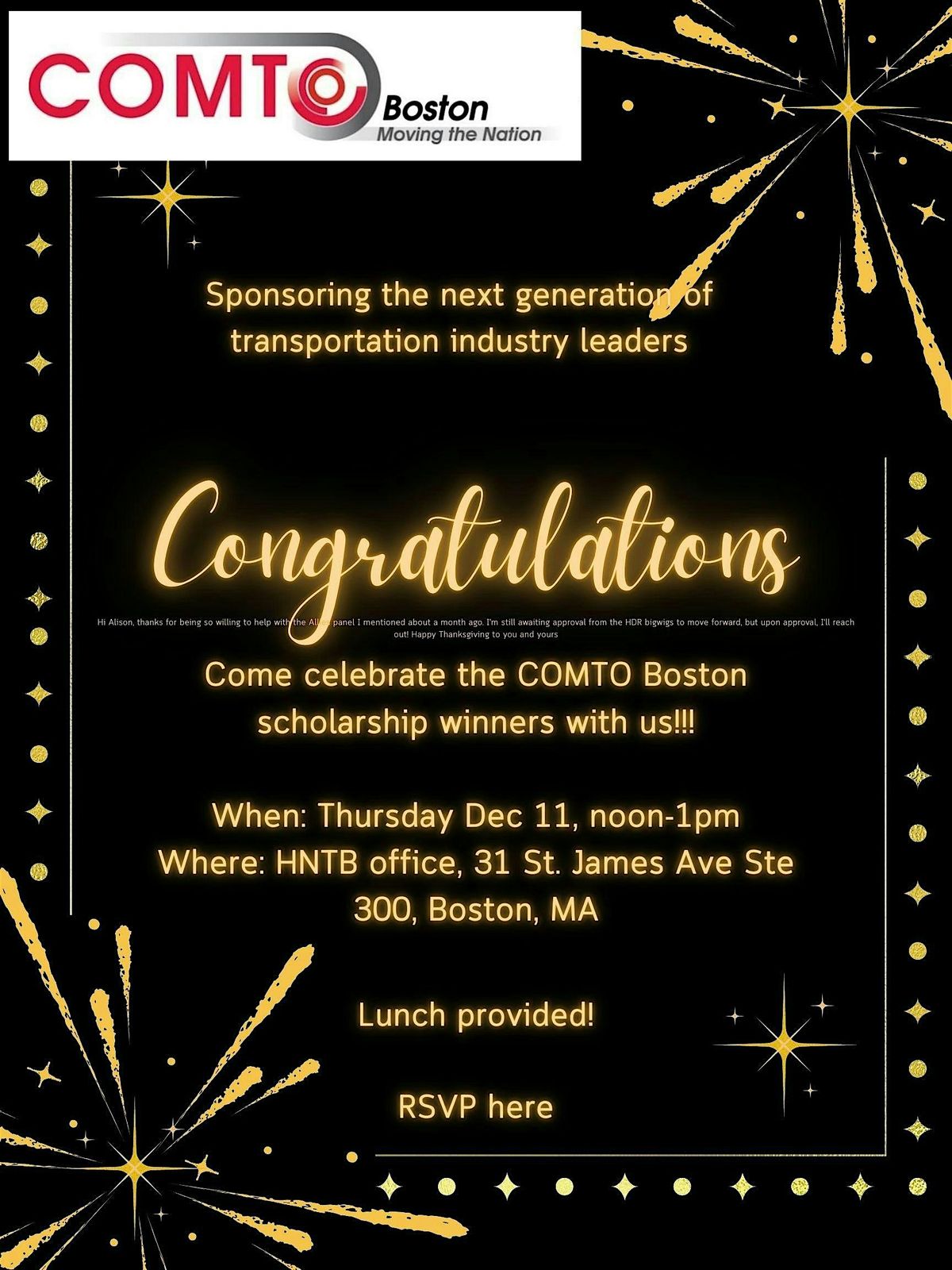 Come Celebrate the COMTO Boston Scholarship Winners