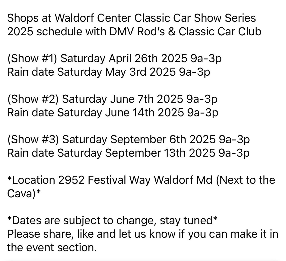 Shops at Waldorf Center Classic Car\/Bike Show