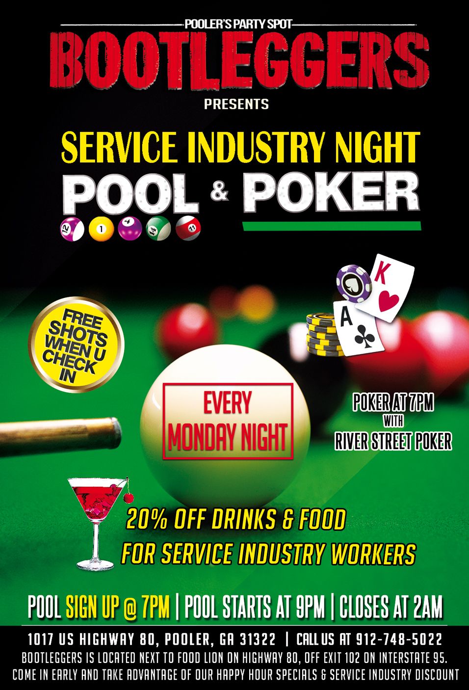 SERVICE INDUSTRY NIGHT with POOL and POKER