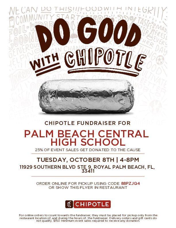 Spirit Night - Chipotle in RPB - Mention Palm Beach Central High School