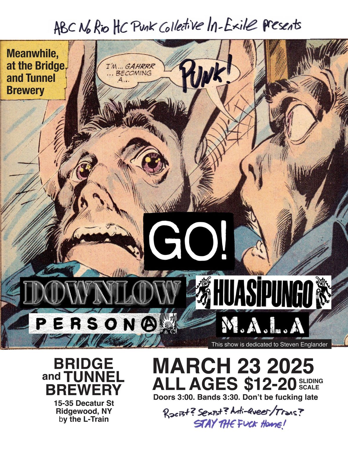 GO! + Downlow + Huasipungo + 2 in Ridgewood! ABC No Rio HC Punk Collective In-Exile