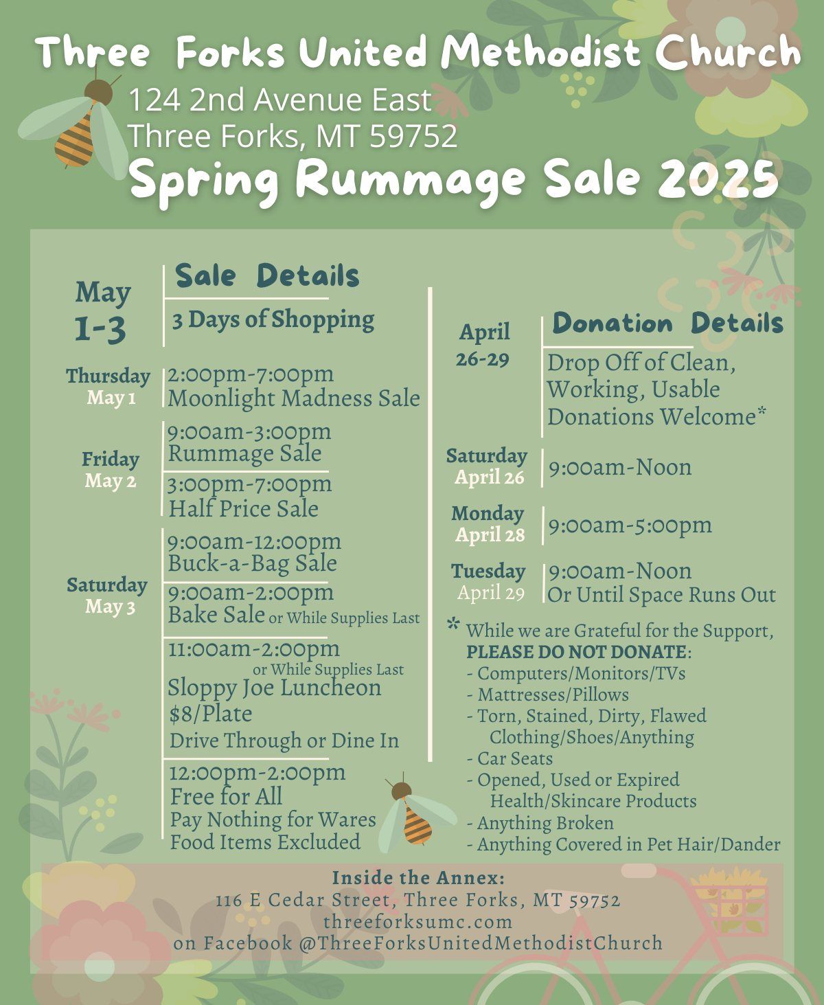 Three Forks UMC Spring Rummage Sale