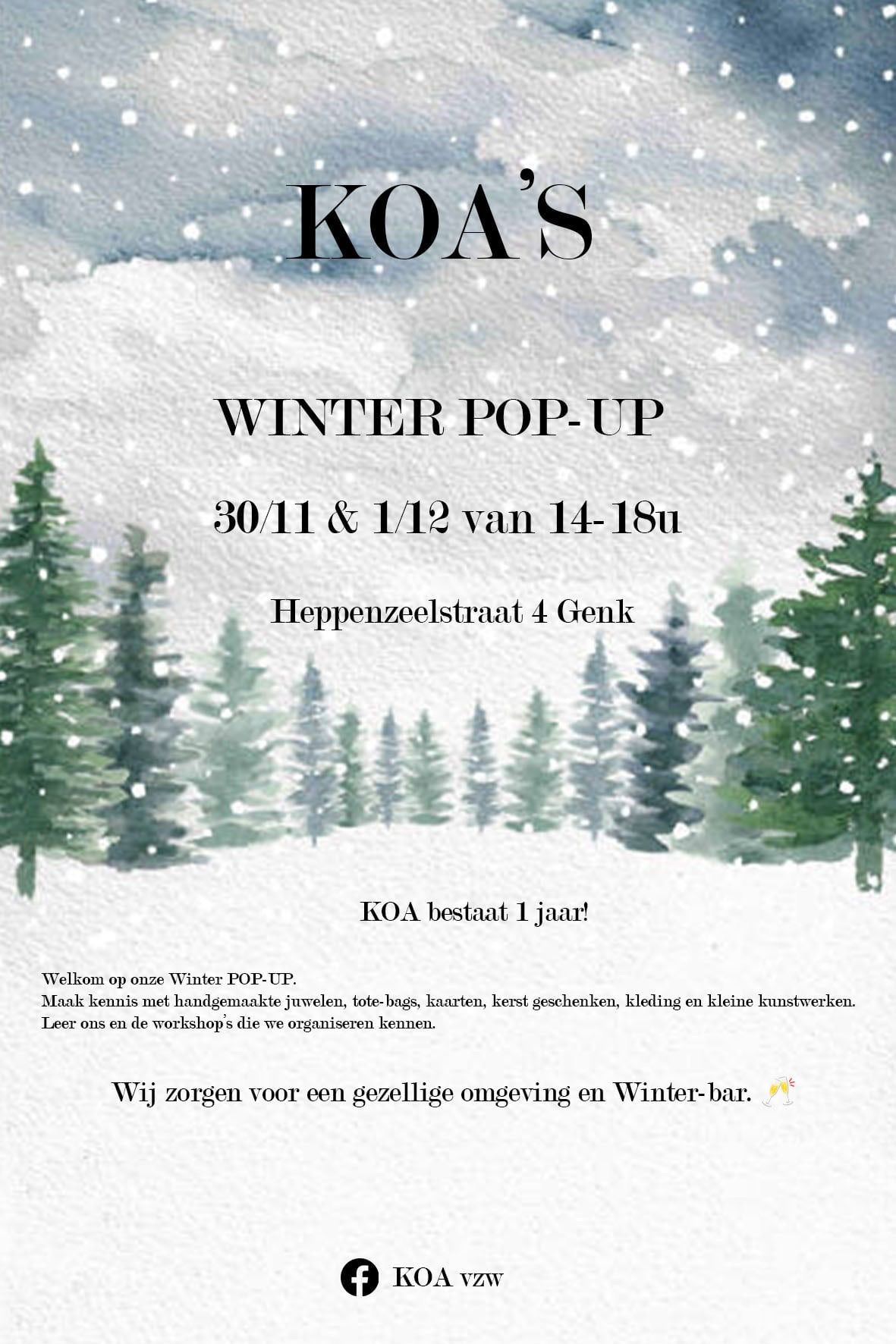 KOA's Winter POP-UP\n30\/11 & 1\/12 van 14u tot 18u 