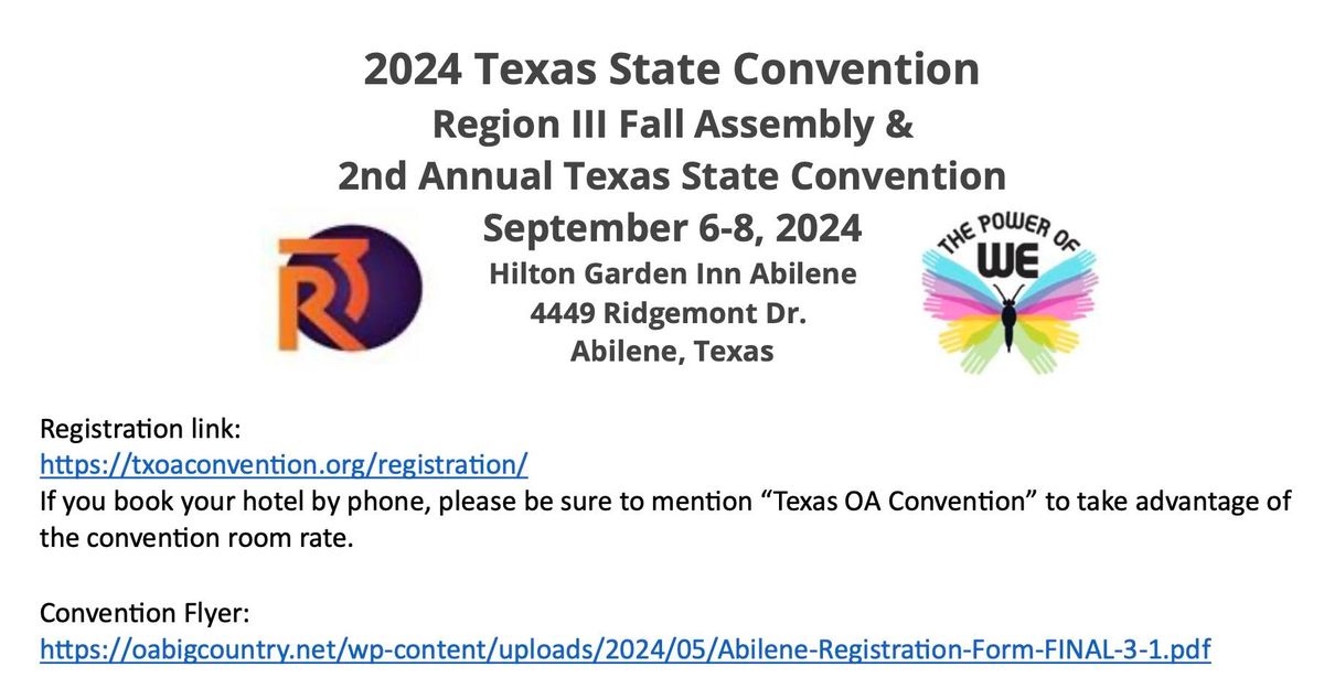 Overeaters Anonymous Region III Fall Assembly & 2nd Annual TX State Convention