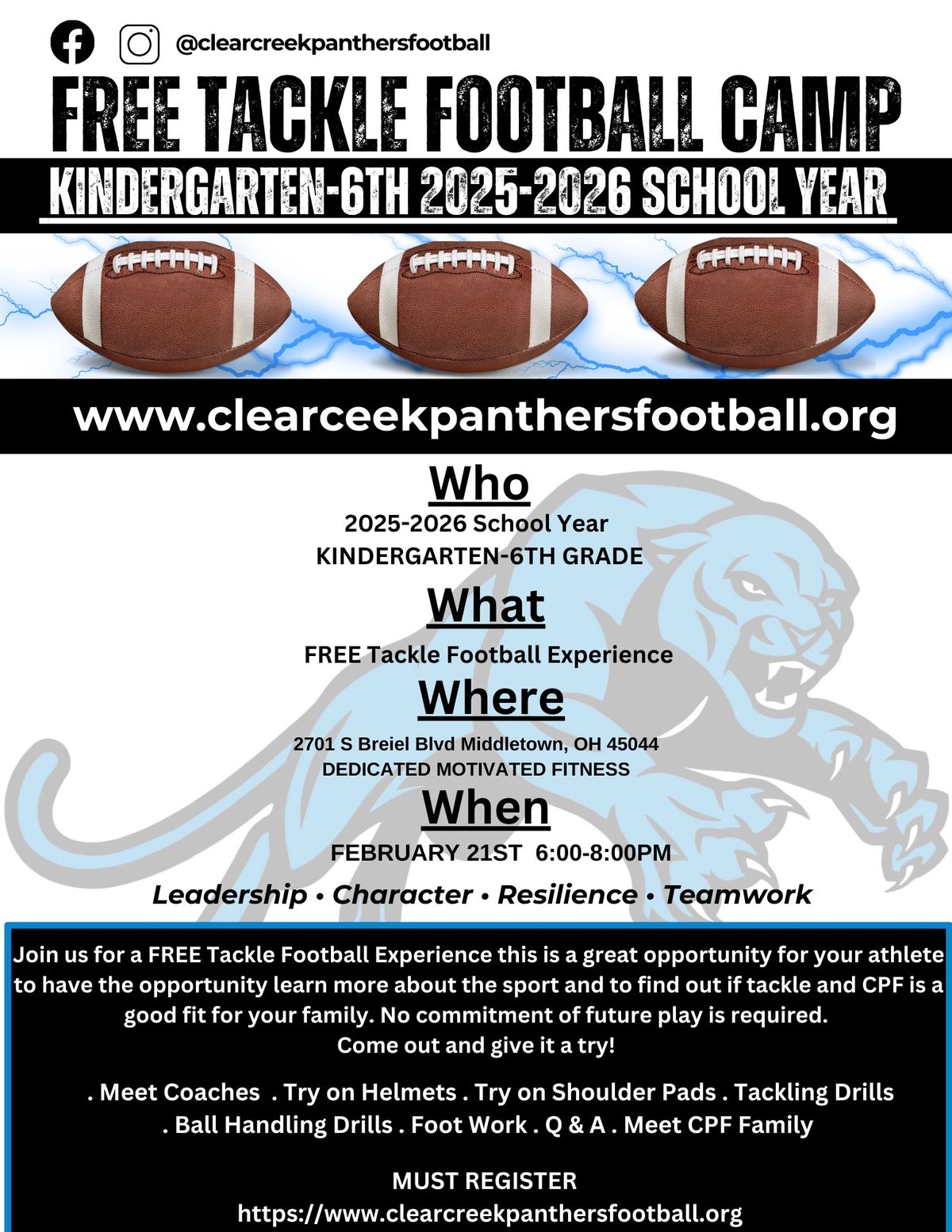 FREE TACKLE FOOTBALL CAMP 